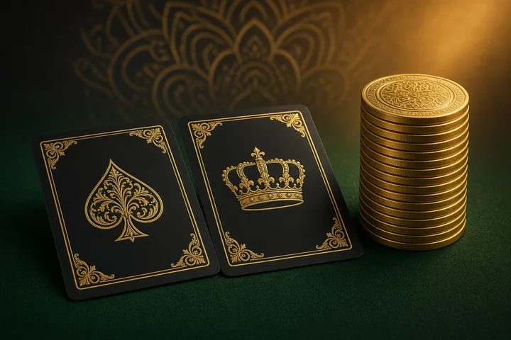 CroreBet Blackjack with an ace and a ten beside a stack of gold chips