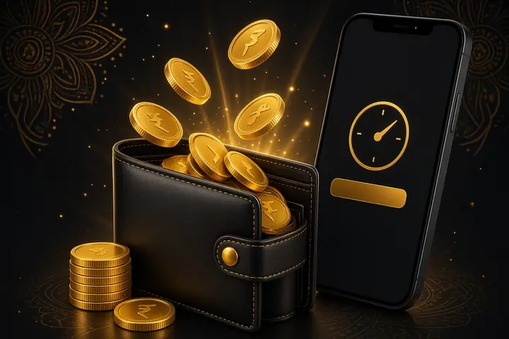 CroreBet payments in India with a wallet, gold coins and a phone