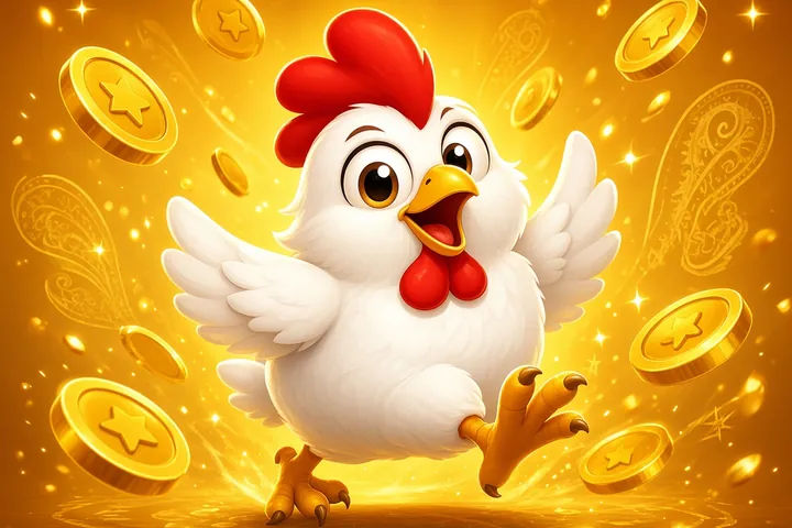 CroreBet Chicken Road with a white cartoon chicken and gold coins in the air