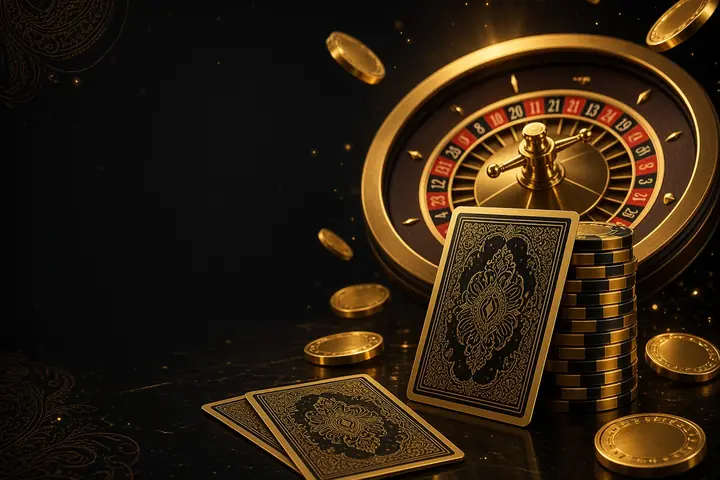 CroreBet table games roulette with gold paisley cards, chips and a gold wheel