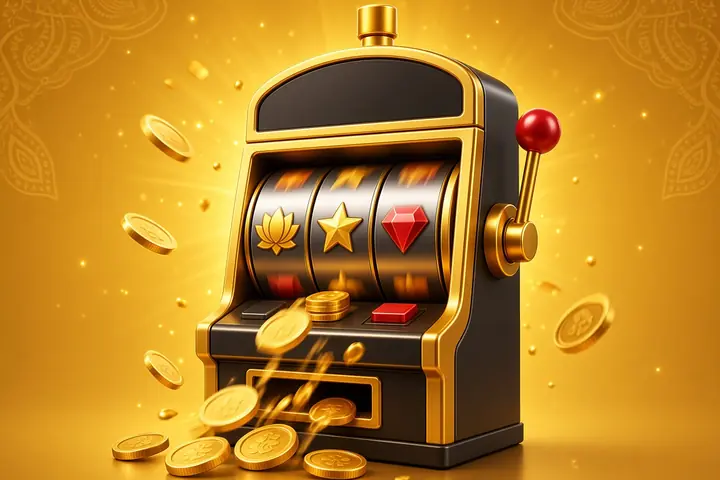CroreBet slots India reels with a lotus, a star, a gem and a tray of gold coins