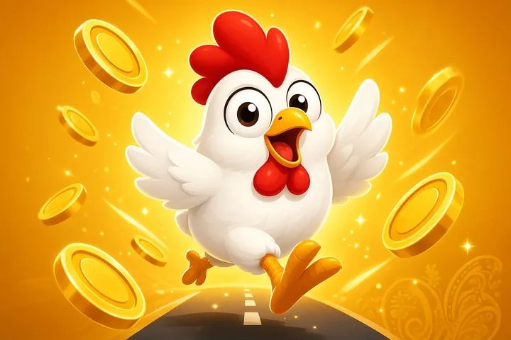 CroreBet Chicken Road with a white cartoon chicken stepping along a road