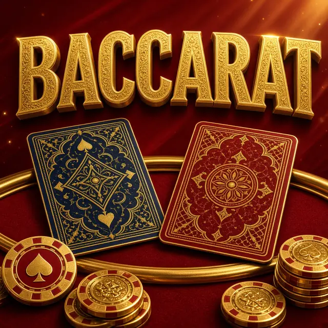 Baccarat, two patterned card backs on a gold rail