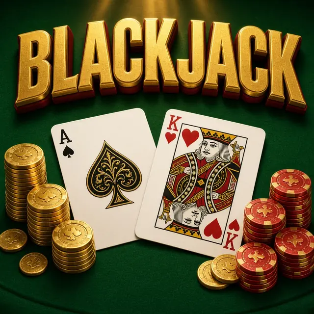 Blackjack, an ace and a ten on a green layout