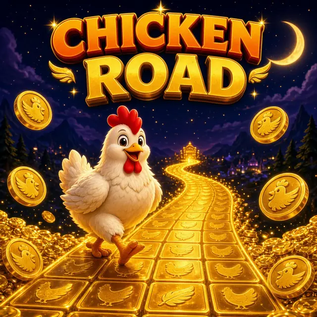 Chicken Road, a chicken stepping along a glowing road