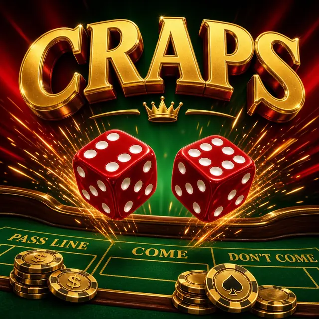 Craps, two dice on a curved rail above a green layout