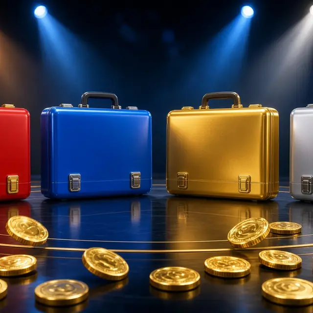 Deal or No Deal, a row of coloured briefcases under stage lights