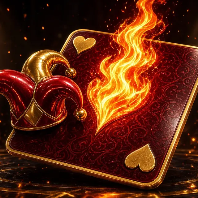 Fire Joker, a jester hat and a flame over a playing card