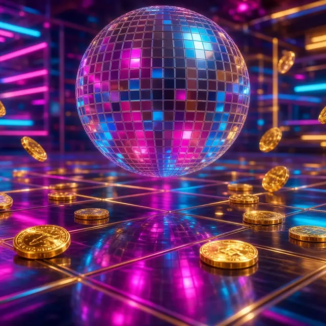 Funky Time, a mirrored ball and coloured bars on a dark floor