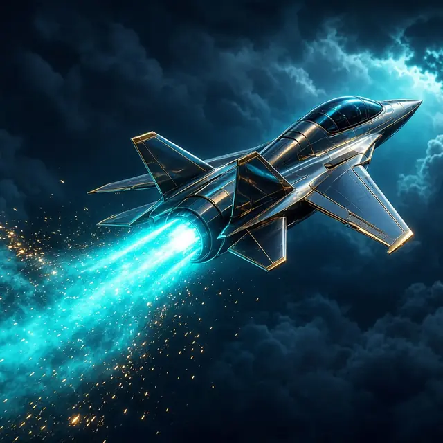 JetX, a sleek jet with a cyan trail rising through a dark sky