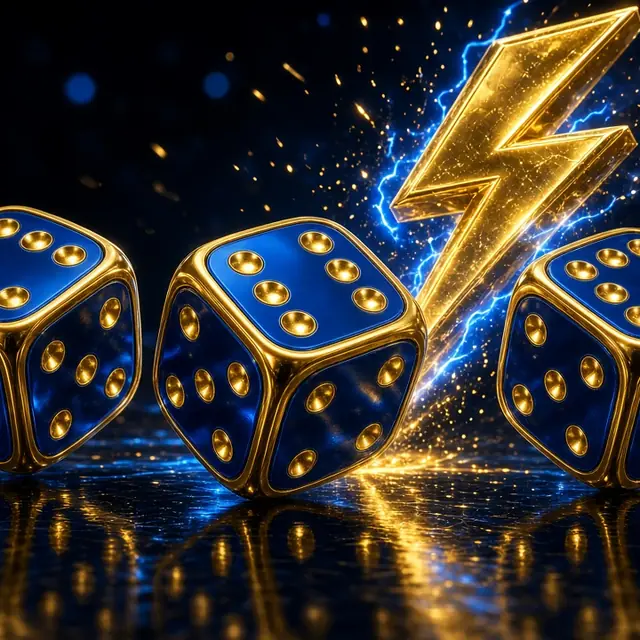 Lightning Dice, three dice flashing under a gold bolt