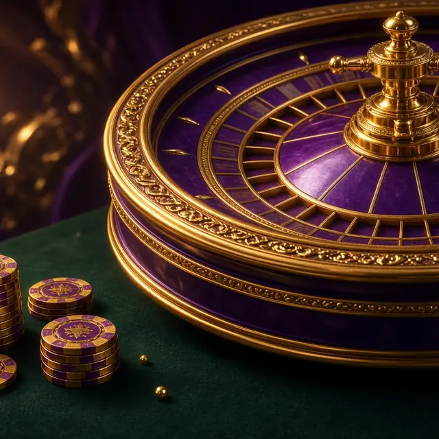 Mega Roulette, a large purple and gold wheel on dark felt