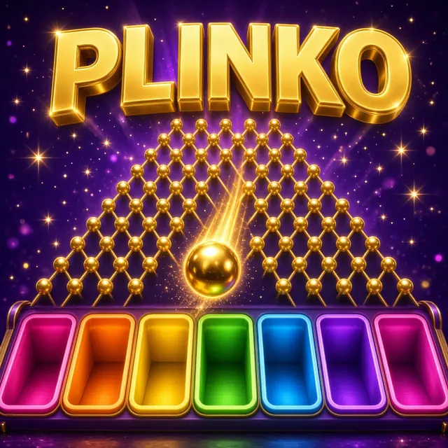 Plinko, a gold ball falling through a triangle of pegs