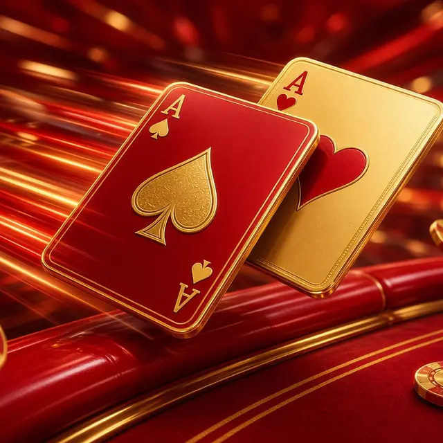 Speed Baccarat, two cards with motion streaks on a red rail