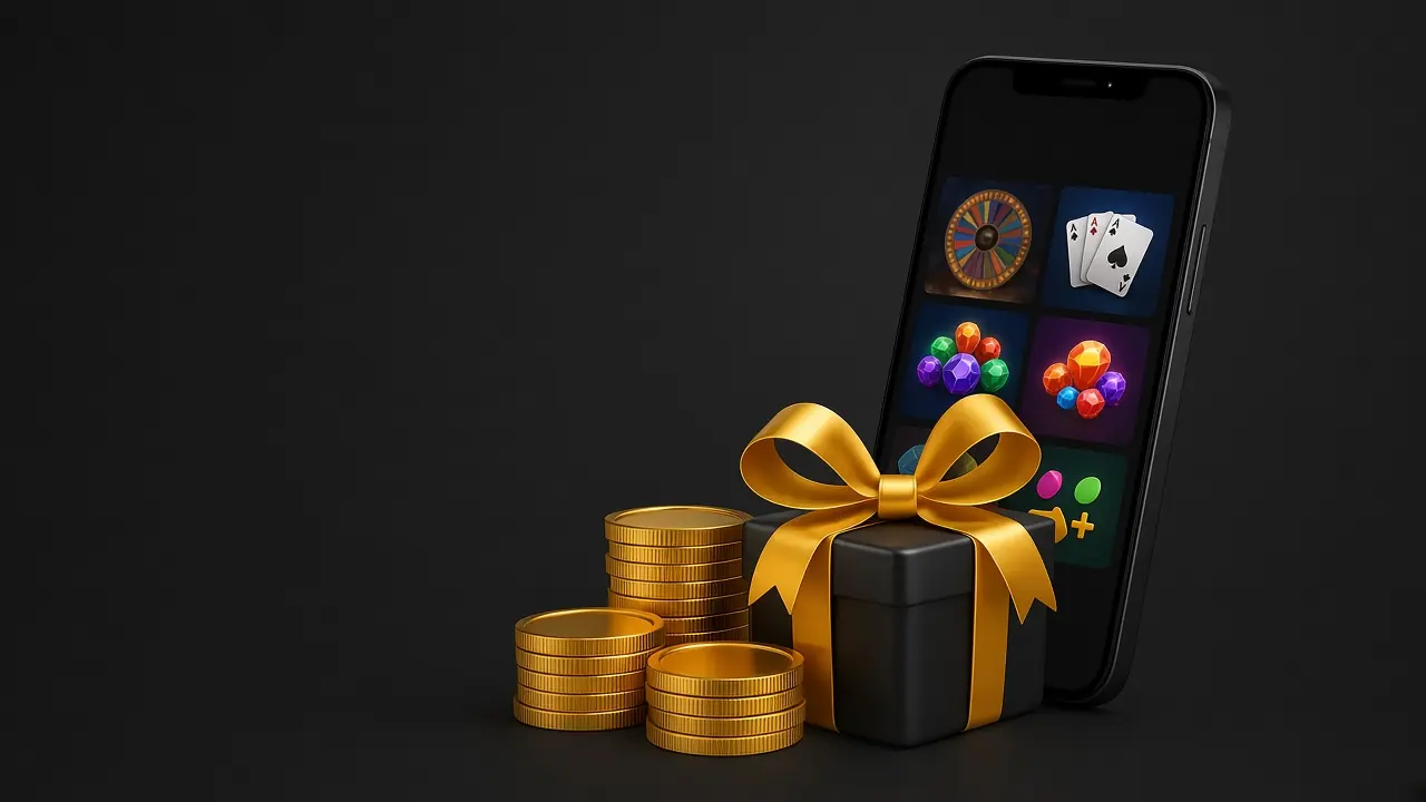 CroreBet bonuses in India with a black gift box, a gold bow, coins and a phone